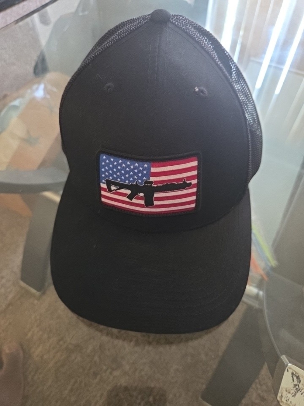 Gun US Flag Patch Black Meshback Adjustable Baseball Cap Hat by Richardson